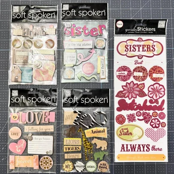 New Lot of 5 Home, Sister, Love, Zoo 3D Scrapbook Embellishment / Stickers - Picture 1 of 3